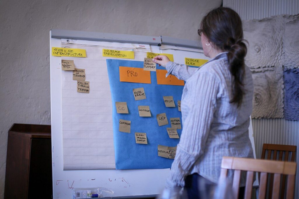 Strategy planning board with sticky notes